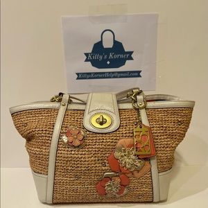 Straw Coach Bag with Pink Flowers